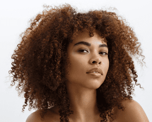 Close up of woman's face with full eyebrows