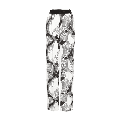 Reiss Becci Pleated Chiffon Wide-Leg Pants in black and white abstract print