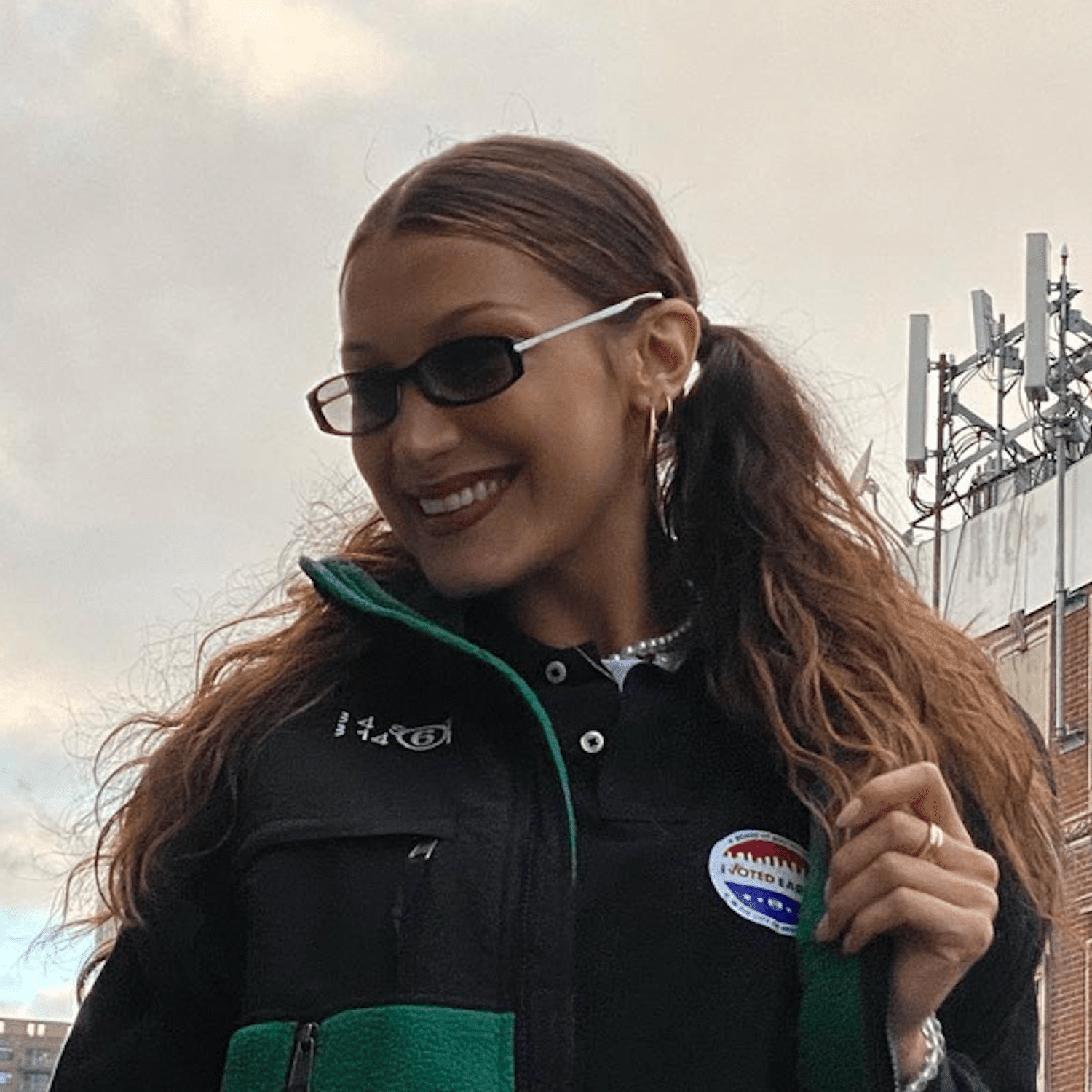 Bella Hadid with classic pigtails