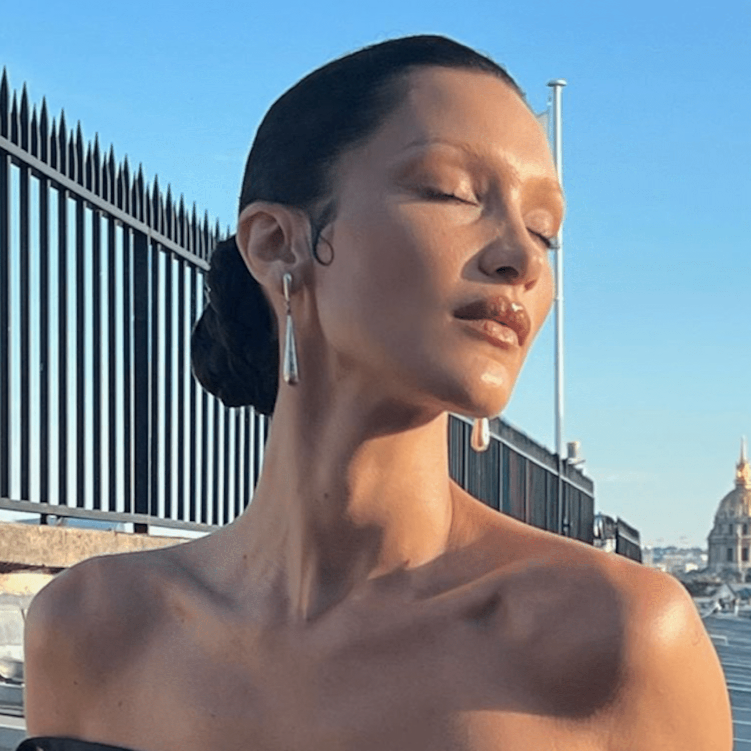 Bella Hadid with a slicked bun