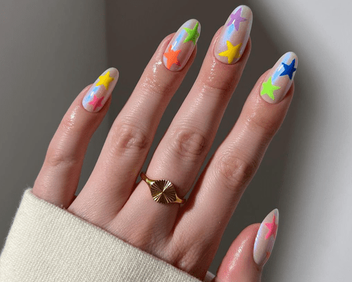 multicolor star nails