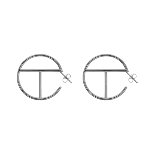 Telfar Medium Logo Hoop Earrings in silver