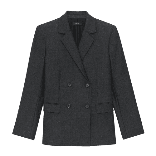 Theory Double-Breasted Slim Blazer in charcoal melange flannel