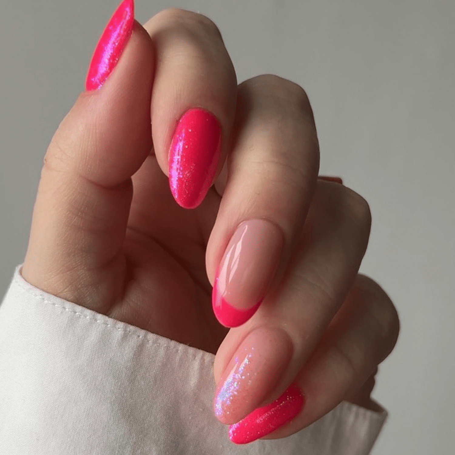 Pink glitter French manicure