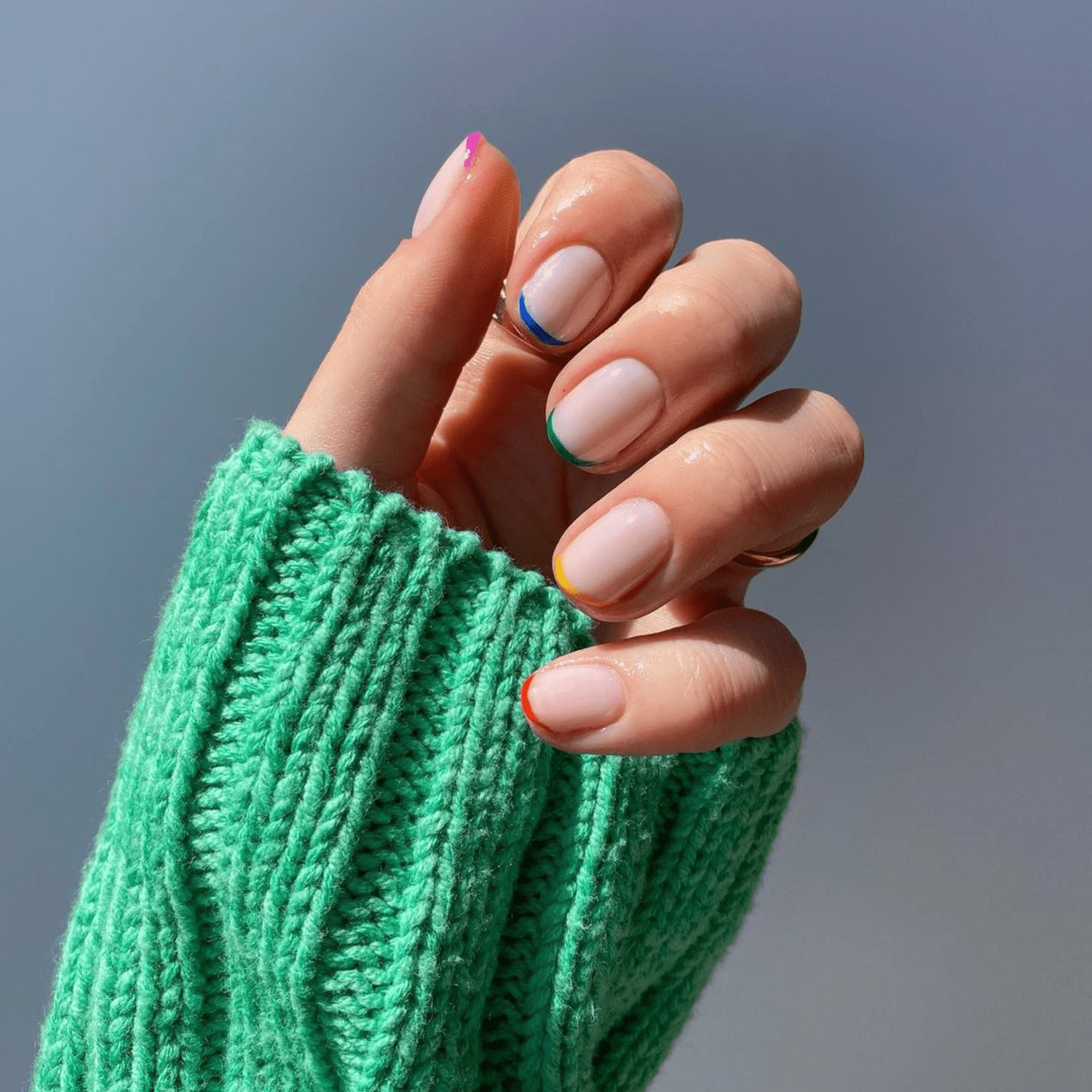 Micro rainbow French nails