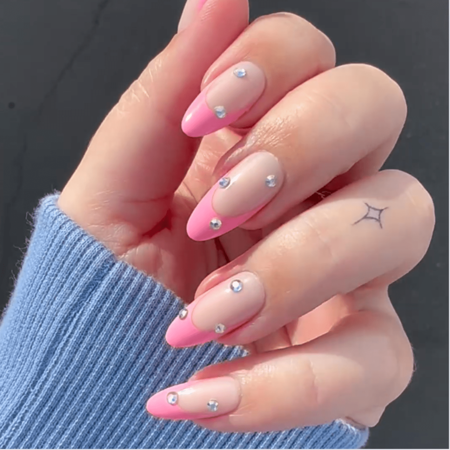 Pink French manicure with rhinestones