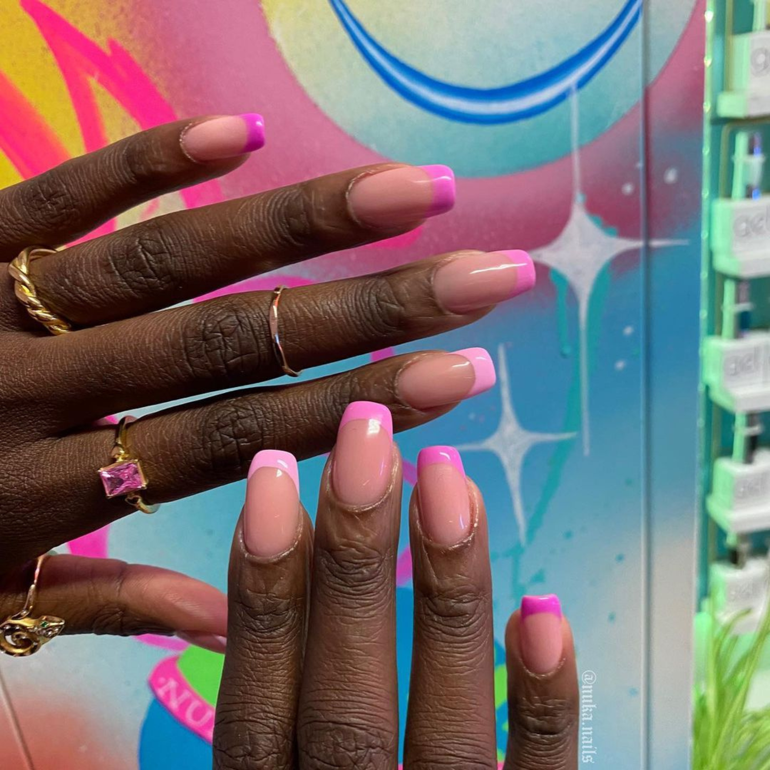 Pink on pink square French manicure