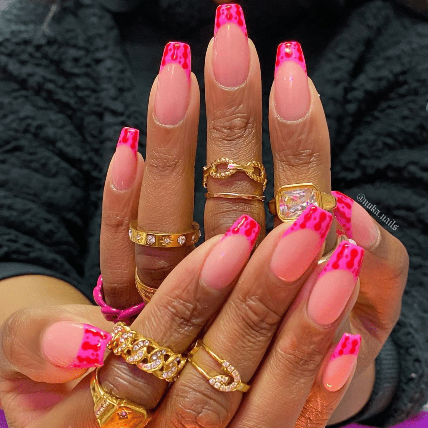 Pink textured French manicure