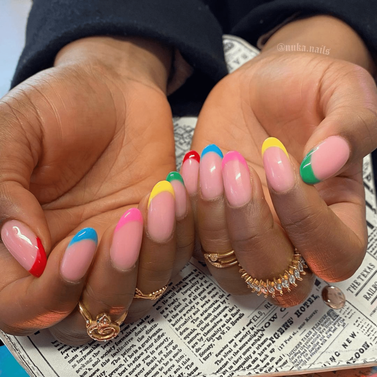 Skittle French manicure nails