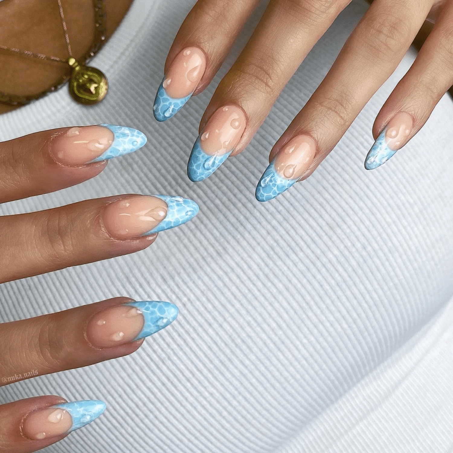 Blue French manicure water nails