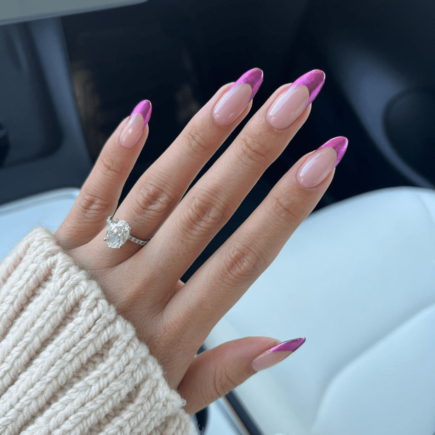 Pink chrome French manicure