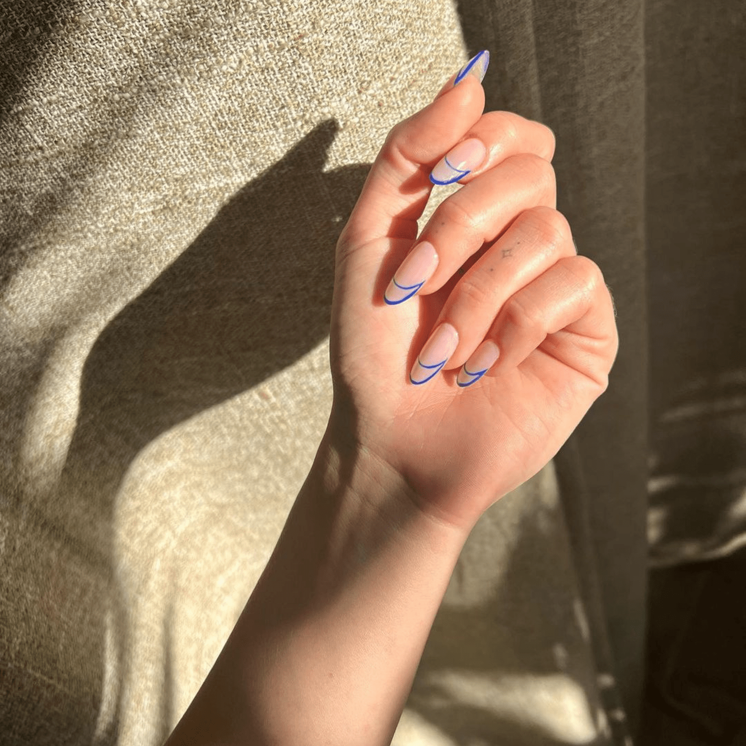 Blue double French manicure